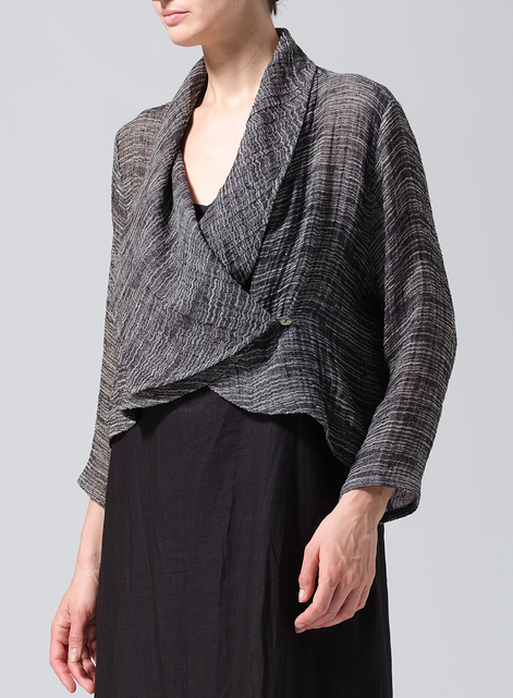 Linen Three-quarter Sleeve Shawl Collar Short Jacket