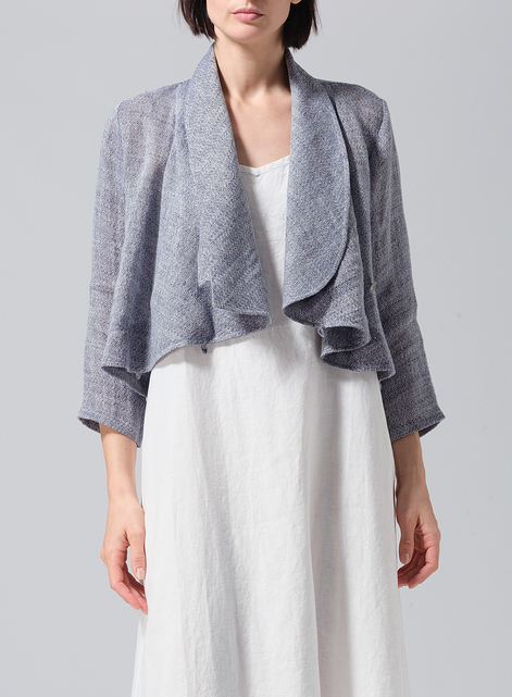 Linen Three-quarter Sleeve Shawl Collar Short Jacket