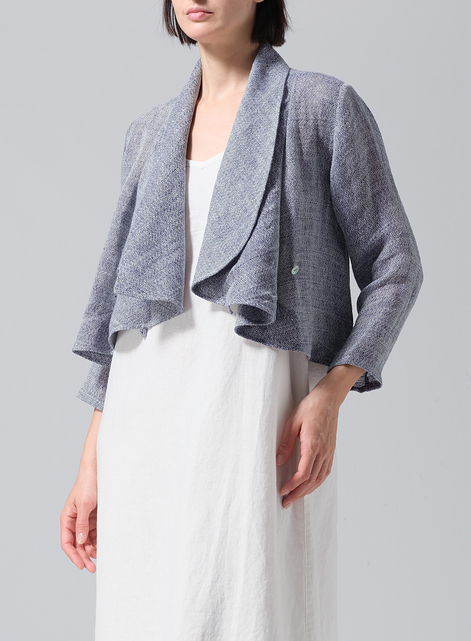 Linen Three-quarter Sleeve Shawl Collar Short Jacket