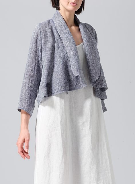 Linen Three-quarter Sleeve Shawl Collar Short Jacket