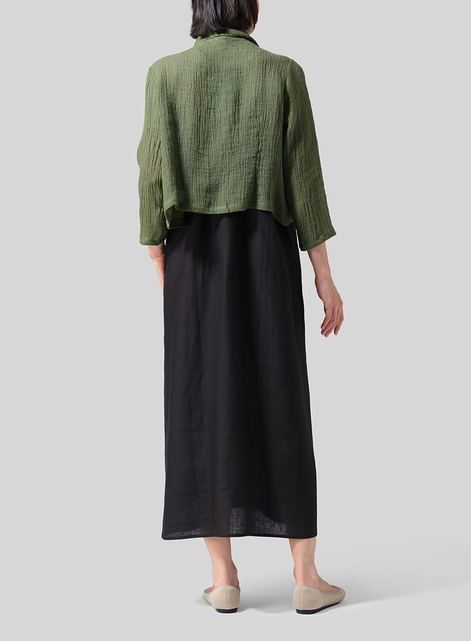 Linen Three-quarter Sleeve Shawl Collar Short Jacket