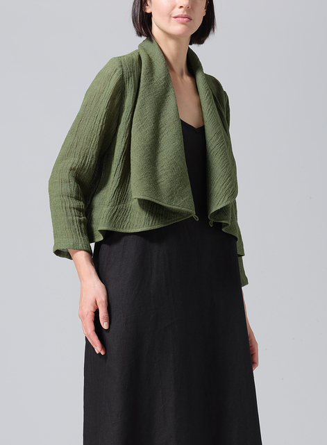 Linen Three-quarter Sleeve Shawl Collar Short Jacket