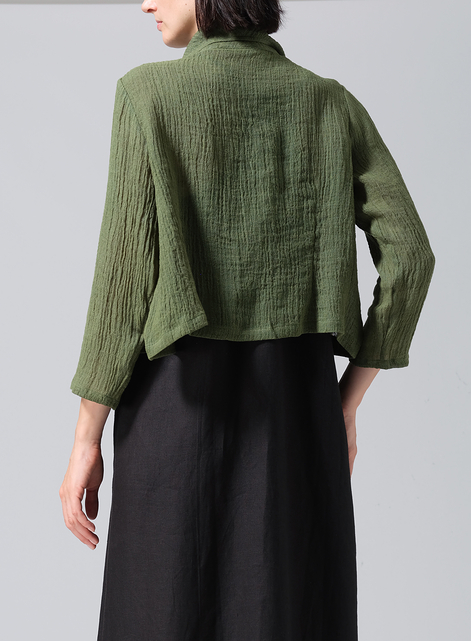 Linen Three-quarter Sleeve Shawl Collar Short Jacket