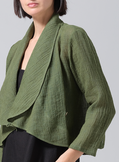 Linen Three-quarter Sleeve Shawl Collar Short Jacket