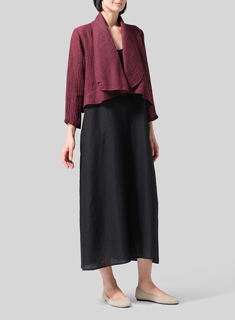 Linen Three-quarter Sleeve Shawl Collar Short Jacket