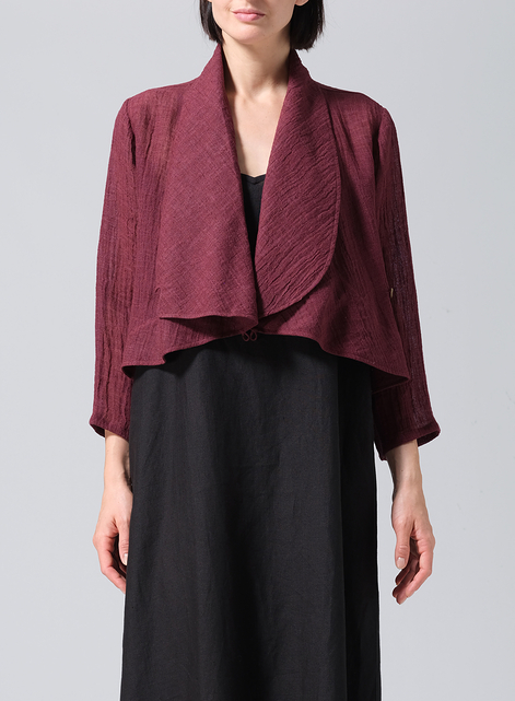 Linen Three-quarter Sleeve Shawl Collar Short Jacket