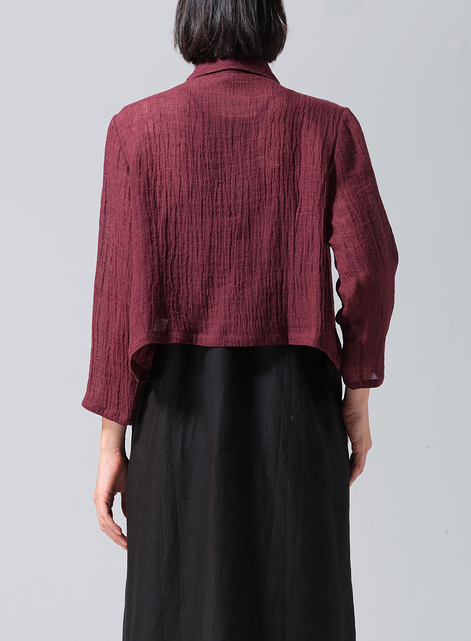 Linen Three-quarter Sleeve Shawl Collar Short Jacket