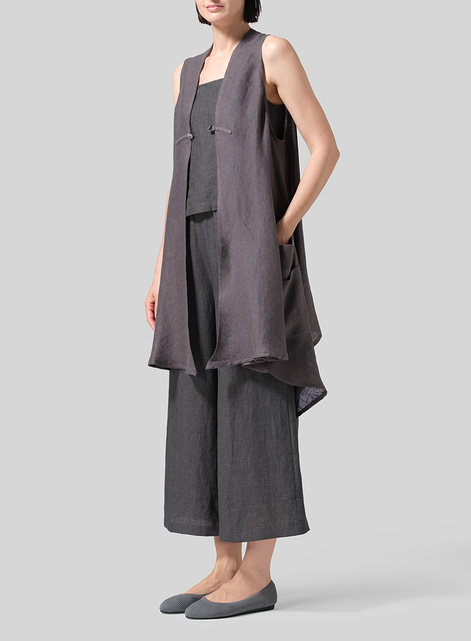 Lightweight Linen A-Line Mid-Length Vest