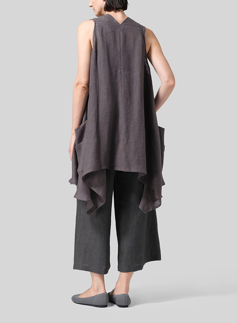 Lightweight Linen A-Line Mid-Length Vest