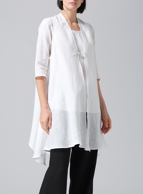 Lightweight Linen A-Line Mid-Length Vest