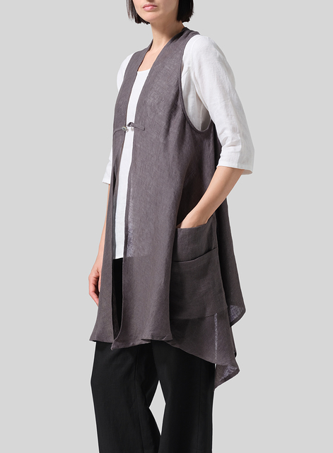 Lightweight Linen A-Line Mid-Length Vest
