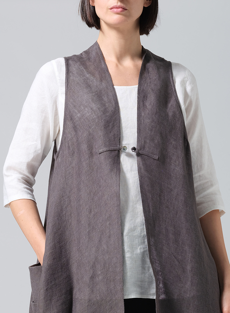 Lightweight Linen A-Line Mid-Length Vest