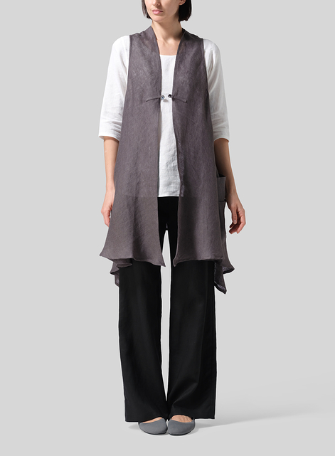 Lightweight Linen A-Line Mid-Length Vest
