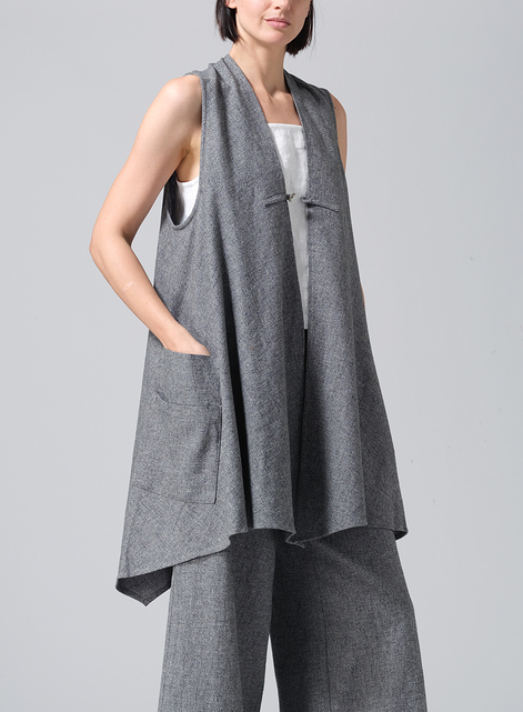 Linen A-Line Mid-Length Vest