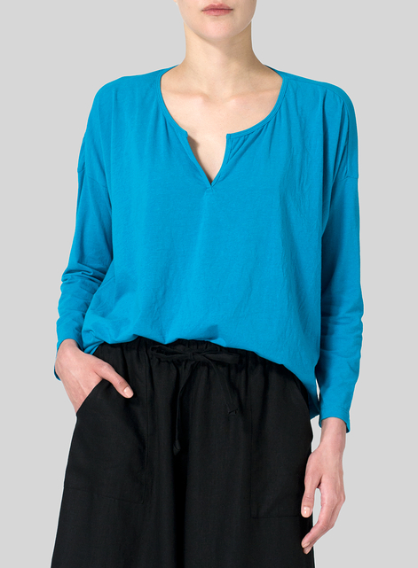 Cotton V-neck Boxy Top