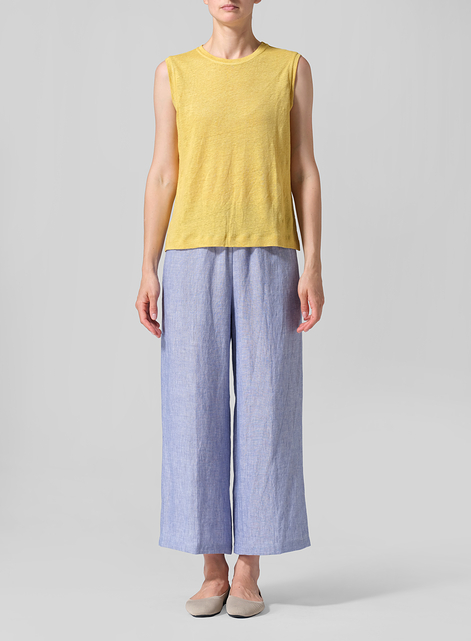 Linen Knit Sleeveless Crew Neck Tank Top