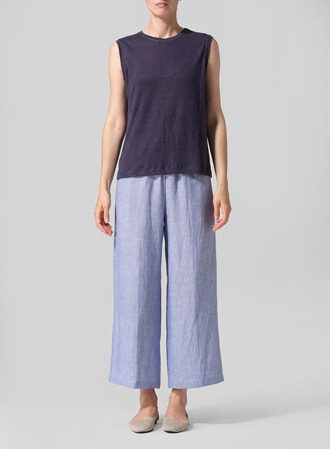 Linen Knit Sleeveless Crew Neck Tank Top