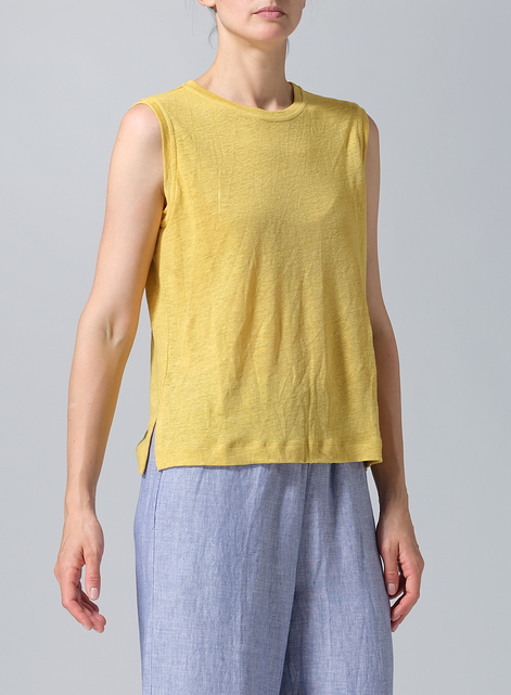 Linen Knit Sleeveless Crew Neck Tank Top
