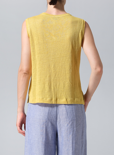 Linen Knit Sleeveless Crew Neck Tank Top