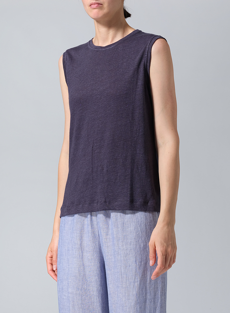 Linen Knit Sleeveless Crew Neck Tank Top
