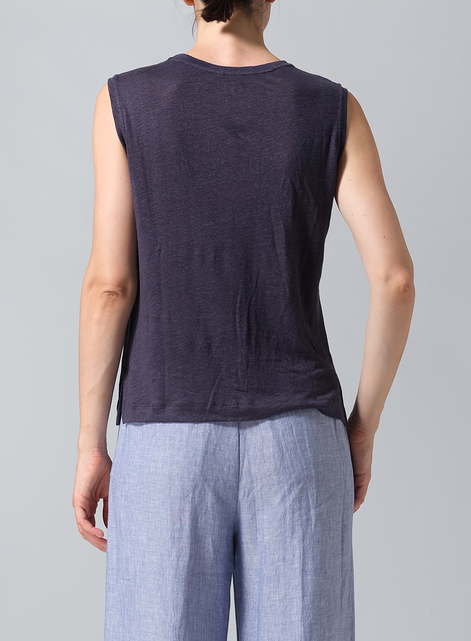 Linen Knit Sleeveless Crew Neck Tank Top