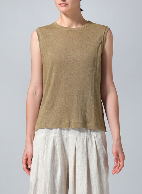 Linen Knit Sleeveless Crew Neck Tank Top
