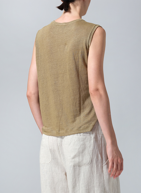 Linen Knit Sleeveless Crew Neck Tank Top