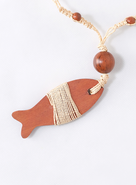 Wooden Fish Pendant Necklace