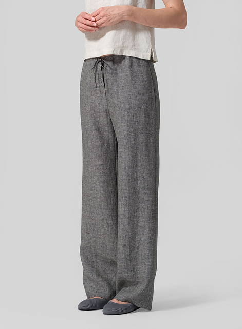 Linen Drawstring Straight Leg Extra-Long Pants
