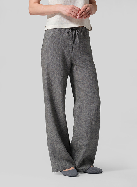 Linen Drawstring Straight Leg Extra-Long Pants