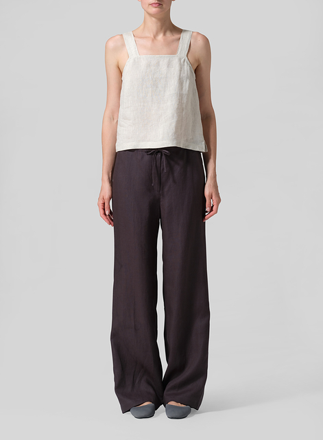 Linen Drawstring Straight Leg Extra-Long Pants