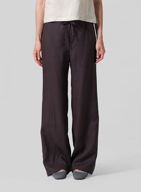Linen Drawstring Straight Leg Extra-Long Pants