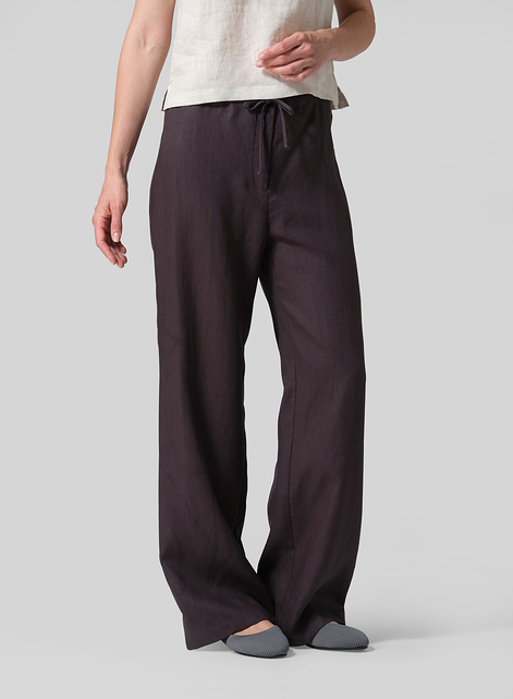 Linen Drawstring Straight Leg Extra-Long Pants
