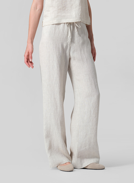 Linen Drawstring Straight Leg Extra-Long Pants