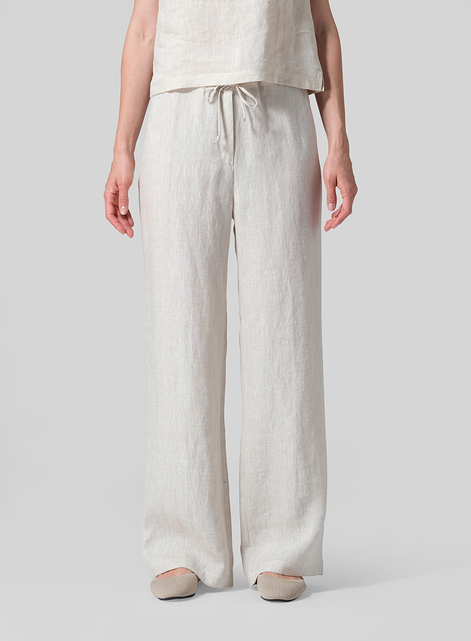 Linen Drawstring Straight Leg Extra-Long Pants