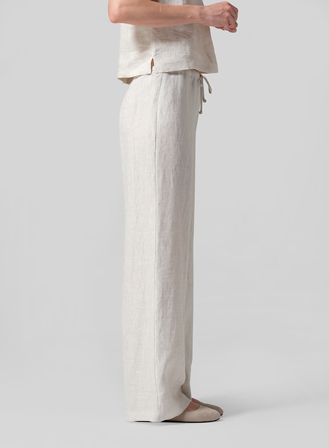 Linen Drawstring Straight Leg Extra-Long Pants