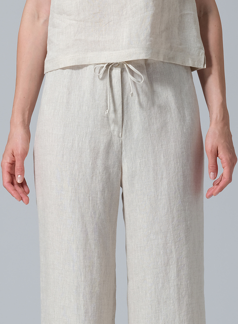 Linen Drawstring Straight Leg Extra-Long Pants