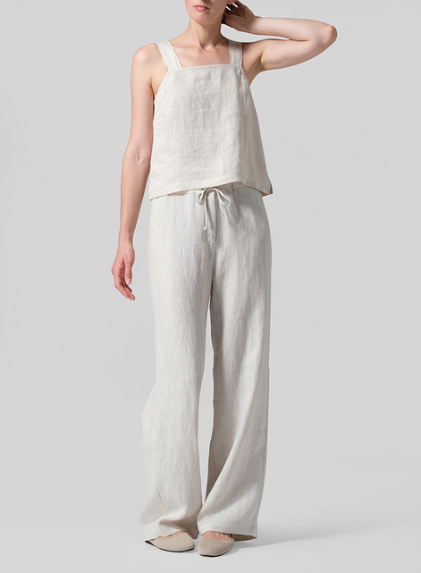 Linen Drawstring Straight Leg Extra-Long Pants