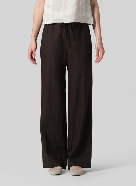 Linen Drawstring Straight Leg Extra-Long Pants