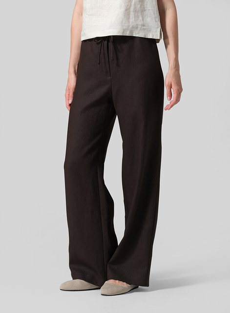 Linen Drawstring Straight Leg Extra-Long Pants