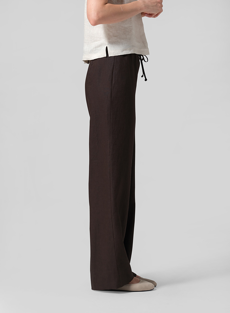 Linen Drawstring Straight Leg Extra-Long Pants