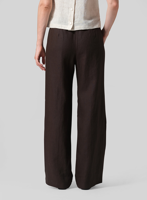 Linen Drawstring Straight Leg Extra-Long Pants