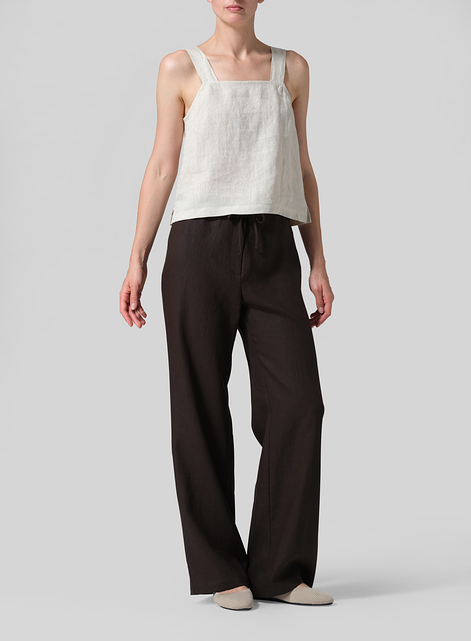 Linen Drawstring Straight Leg Extra-Long Pants