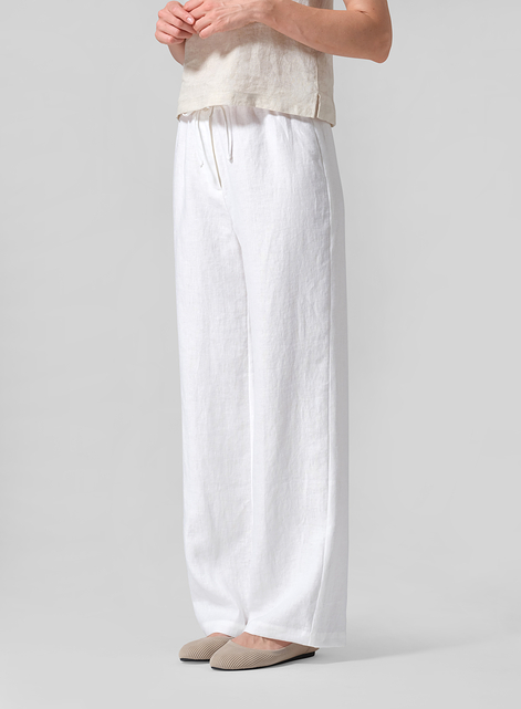 Linen Drawstring Straight Leg Extra-Long Pants