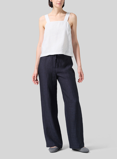 Linen Drawstring Straight Leg Extra-Long Pants