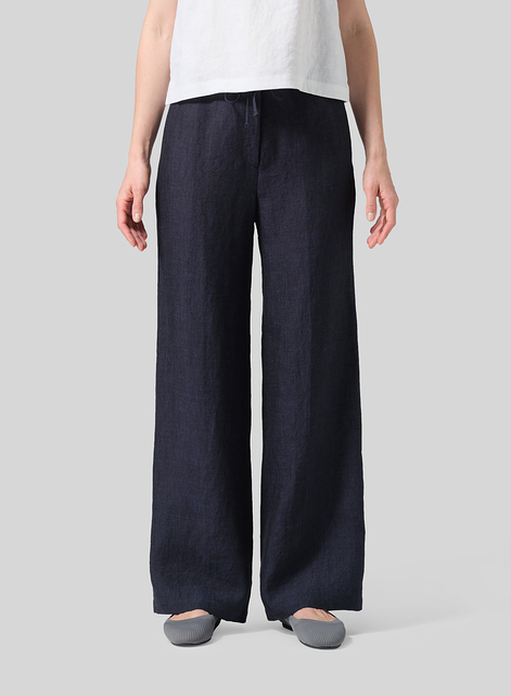 Linen Drawstring Straight Leg Extra-Long Pants