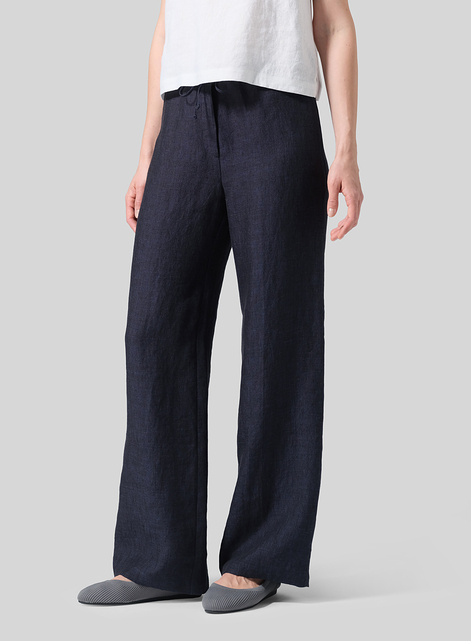 Linen Drawstring Straight Leg Extra-Long Pants