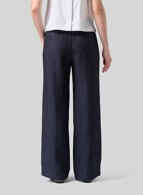 Linen Drawstring Straight Leg Extra-Long Pants