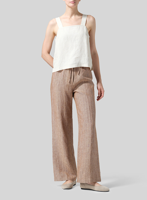 Linen Drawstring Straight Leg Extra-Long Pants