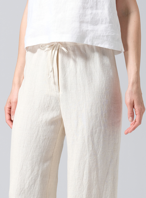 Linen Drawstring Straight Leg Extra-Long Pants